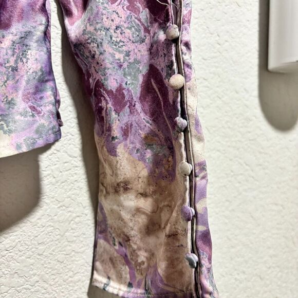 Zara Blouse lilac Pastle Watercolor SMAL Abstract Twist Front V Neck Long Sleeve - Picture 6 of 13